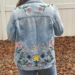 F21 denim jacket with floral details